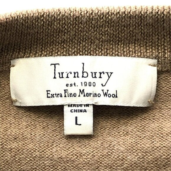 Turnbury Mens Sweater Vest sz L Extra Fine Merino Wool Tan Preppy - Picture 3 of 8